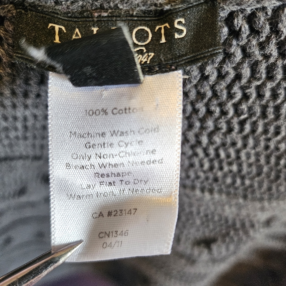Talbots Gray 100% Cotton Cable Knit Collared Short Sleeve Buttoned Cardigan - Picture 8 of 8